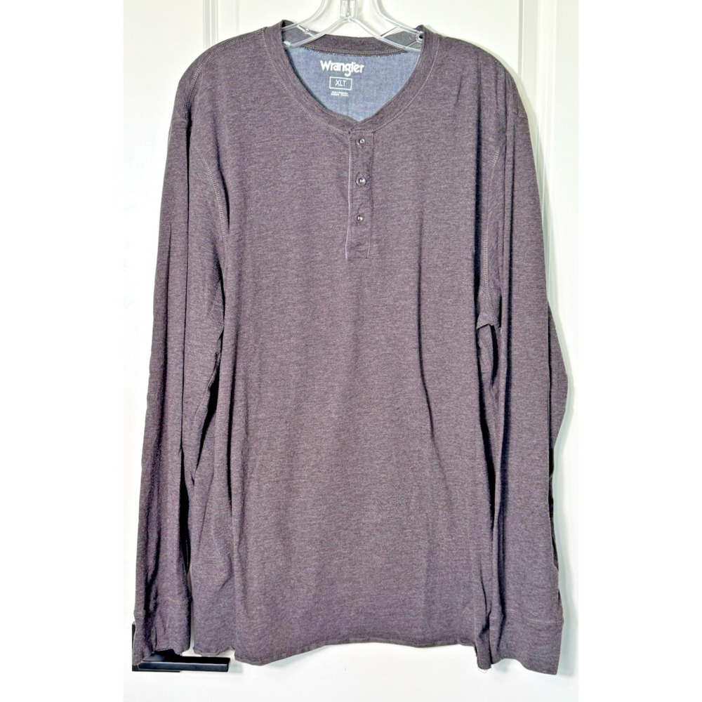 Wrangler Mens XLT Long Sleeve Henley Shirt Brown‎ Casual Comfort